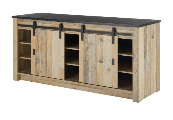 K�chenschrank Stove in Used Wood hell und anthrazit K�che Unterschrank f�r Sp�le oder Kochfeld 201 x 93 cm