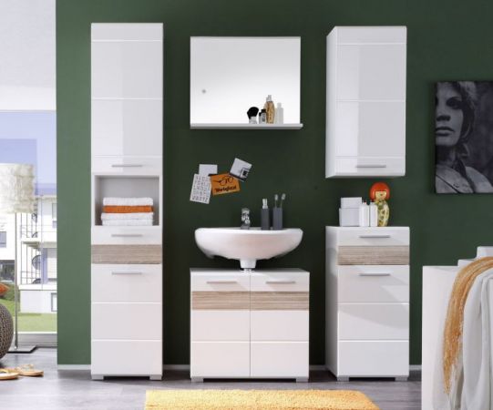 Badezimmer: Hochschrank Mezzo Hochglanz wei� (37 x 182 cm)