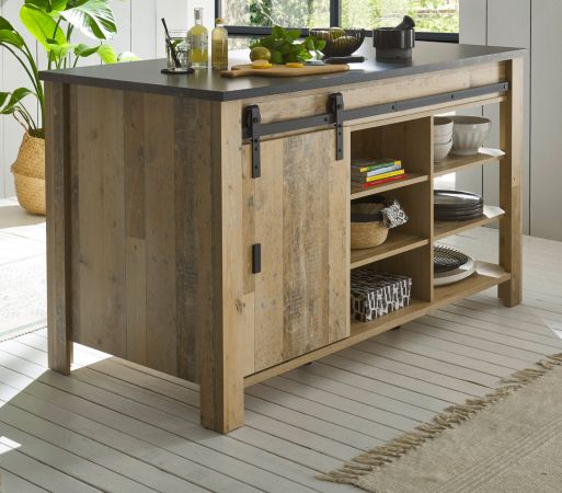 K�cheninsel Stove in Used Wood hell und anthrazit K�chenschrank freistehend 162 x 77 cm
