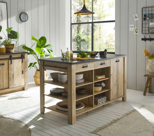 K�cheninsel Stove in Used Wood hell und anthrazit K�chenschrank freistehend 162 x 77 cm