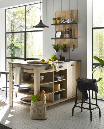 K�chenregal Stove in Used Wood hell und anthrazit K�che Wandregal 60 x 84 cm Gew�rzregal