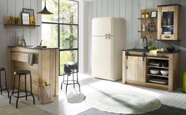 K�che mit Theke Stove in Used Wood hell und anthrazit K�chenschrank Set 5-teilig