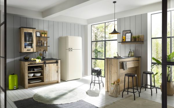 K�che mit Theke Stove in Used Wood hell und anthrazit K�chenschrank Set 5-teilig