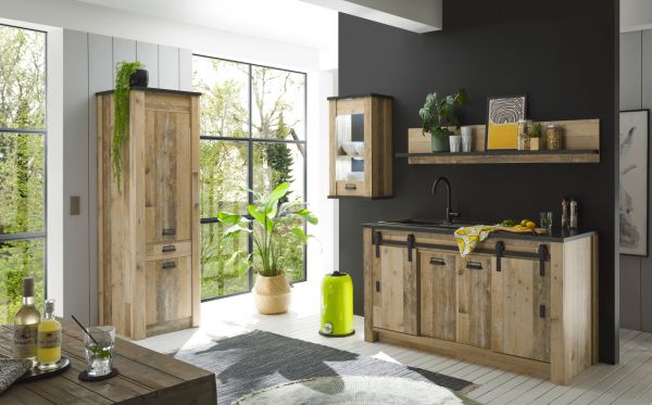 K�che Stove in Used Wood hell und anthrazit K�chenschrank Set 4-teilig