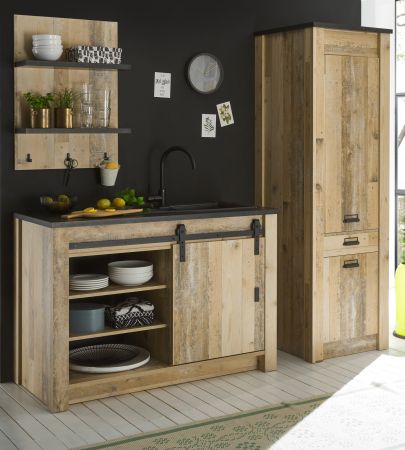 K�che Stove in Used Wood hell und anthrazit K�chenschrank Set 3-teilig