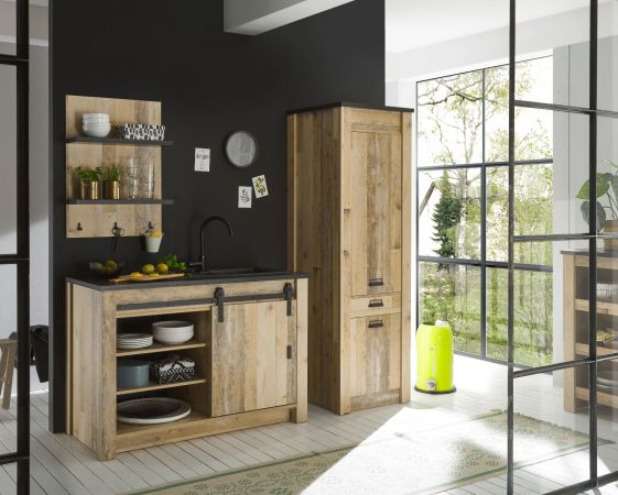 K�che Stove in Used Wood hell und anthrazit K�chenschrank Set 3-teilig