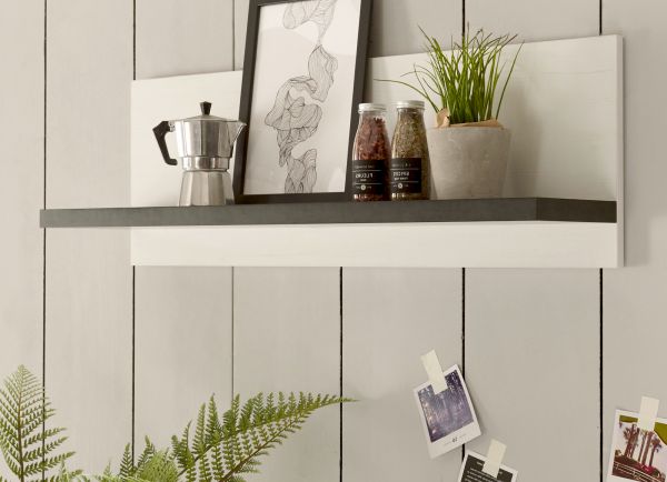 K�chenregal Stove in wei� Pinie und anthrazit Landhaus K�che Wandregal 90 x 30 cm Gew�rzregal