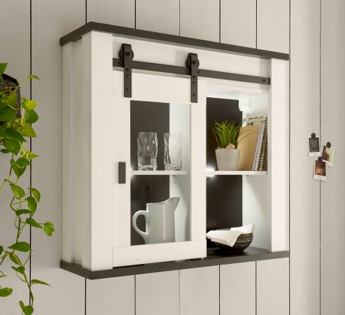 K�che H�ngeschrank Stove in wei� Pinie und anthrazit Landhaus K�chenschrank h�ngend 93 x 90 cm