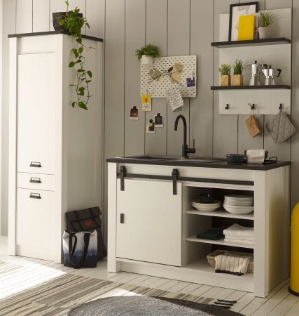 K�che Hochschrank Stove in wei� Pinie und anthrazit Landhaus K�chenschrank hoch 62 x 201 cm