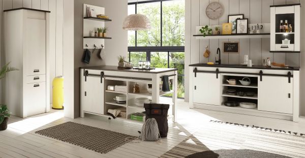K�che mit Kochinsel Stove in wei� Pinie und anthrazit Landhaus K�chenschrank Set 6-teilig