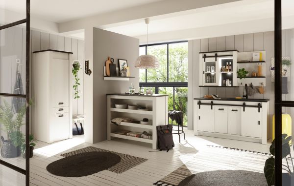 K�che mit Theke Stove in wei� Pinie und anthrazit Landhaus K�chenschrank Set 6-teilig
