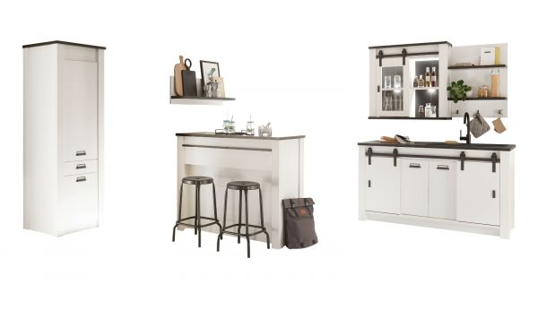 K�che mit Theke Stove in wei� Pinie und anthrazit Landhaus K�chenschrank Set 6-teilig