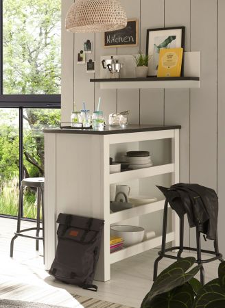 K�che mit Theke Stove in wei� Pinie und anthrazit Landhaus K�chenschrank Set 5-teilig