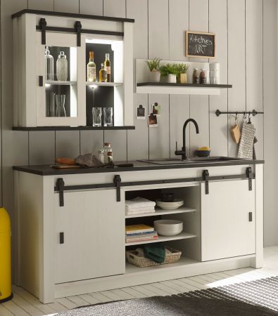 K�che Stove in wei� Pinie und anthrazit Landhaus K�chenschrank Set 3-teilig