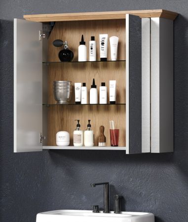 Badezimmer Spiegelschrank Landside in grau und Eiche Artisan Landhaus Badschrank 2-t�rig 78 x 73 cm