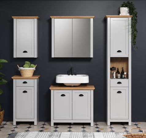 Badezimmer H�ngeschrank Landside in grau und Eiche Artisan Landhaus Badschrank h�ngend 46 x 73 cm