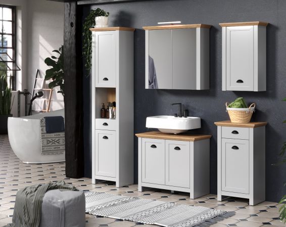 Badezimmer H�ngeschrank Landside in grau und Eiche Artisan Landhaus Badschrank h�ngend 46 x 73 cm