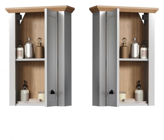 Badezimmer H�ngeschrank Landside in grau und Eiche Artisan Landhaus Badschrank h�ngend 46 x 73 cm