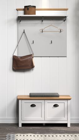 Garderobenpaneel Landside in grau und Eiche Artisan Landhaus Wandgarderobe 91 x 106 cm