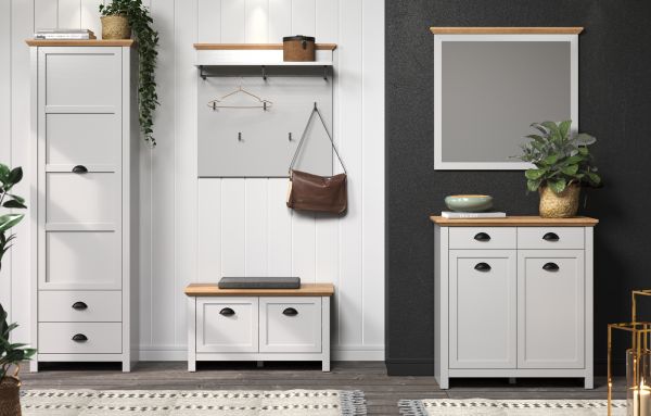 Garderobenpaneel Landside in grau und Eiche Artisan Landhaus Wandgarderobe 91 x 106 cm