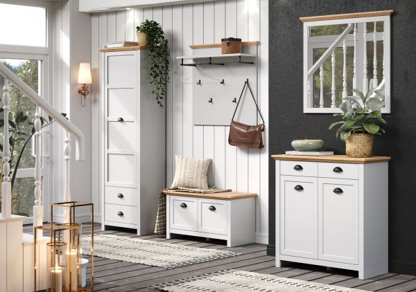 Garderobenpaneel Landside in grau und Eiche Artisan Landhaus Wandgarderobe 91 x 106 cm