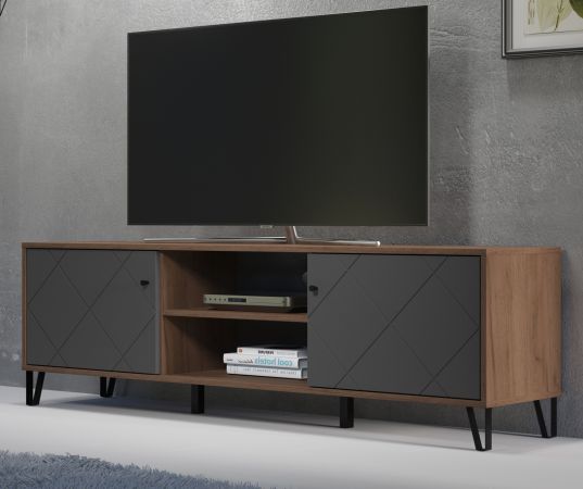 TV-Lowboard Rhomba in Graphite Grau und Eiche Kraft Gold 186 x 56 cm, Soft-Close