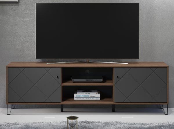 TV-Lowboard Rhomba in Graphite Grau und Eiche Kraft Gold 186 x 56 cm, Soft-Close