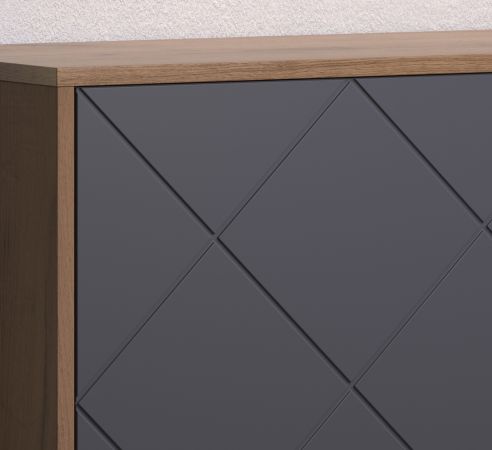 TV-Lowboard Rhomba in Graphite Grau und Eiche Kraft Gold 186 x 56 cm, Soft-Close
