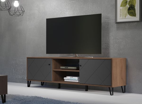 TV-Lowboard Rhomba in Graphite Grau und Eiche Kraft Gold 186 x 56 cm, Soft-Close