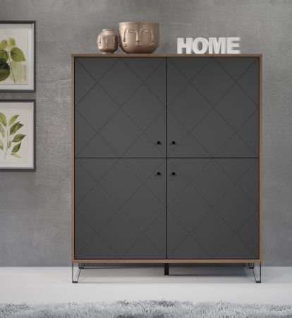 Highboard Rhomba in Graphite Grau und Eiche Kraft Gold Wohn- und Esszimmer Kommode 123 x 136 cm