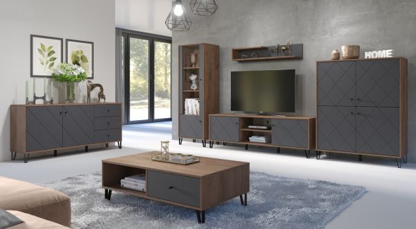 Sideboard Rhomba in Graphite Grau und Eiche Kraft Gold, Kommode 183 x 76 cm mit Soft-Close