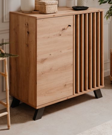 Kommode Madem in Artisan Eiche und Anthrazit mit 3D-Lamellen Wohn- und Esszimmer Sideboard 80 cm
