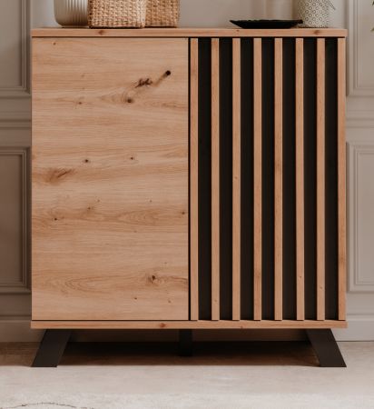 Kommode Madem in Artisan Eiche und Anthrazit mit 3D-Lamellen Wohn- und Esszimmer Sideboard 80 cm