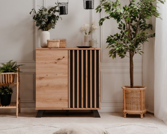 Kommode Madem in Artisan Eiche und Anthrazit mit 3D-Lamellen Wohn- und Esszimmer Sideboard 80 cm