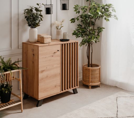 Kommode Madem in Artisan Eiche und Anthrazit mit 3D-Lamellen Wohn- und Esszimmer Sideboard 80 cm