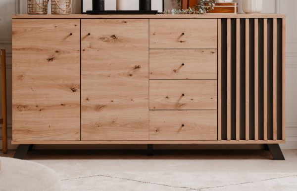 Sideboard Madem in Artisan Eiche und Anthrazit mit 3D-Lamellen Wohn- und Esszimmer Kommode 160 cm