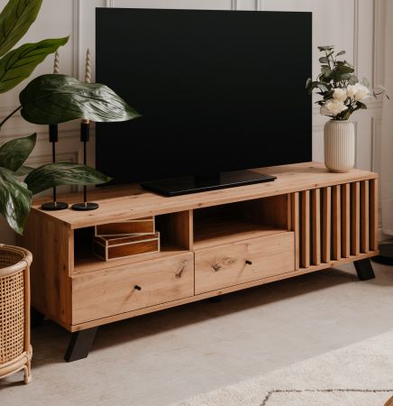 TV-Lowboard Madem in Artisan Eiche und Anthrazit mit 3D-Lamellen TV Unterteil 138 cm