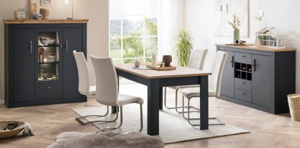 Kommode Ribera in grau und Wotan Eiche Landhaus Wohn- und Esszimmer Highboard 107 x 146 cm