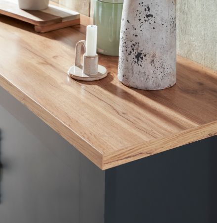 Kommode Ribera in grau und Wotan Eiche Landhaus Wohn- und Esszimmer Highboard 72 x 146 cm