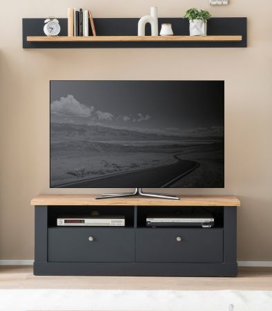 TV-Lowboard Ribera Grau und Wotan Eiche Landhaus 135 x 51 cm, Soft-Close