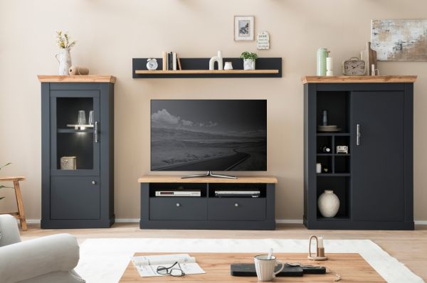 TV-Lowboard Ribera Grau und Wotan Eiche Landhaus 135 x 51 cm, Soft-Close