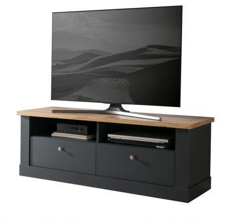 TV-Lowboard Ribera Grau und Wotan Eiche Landhaus 135 x 51 cm, Soft-Close