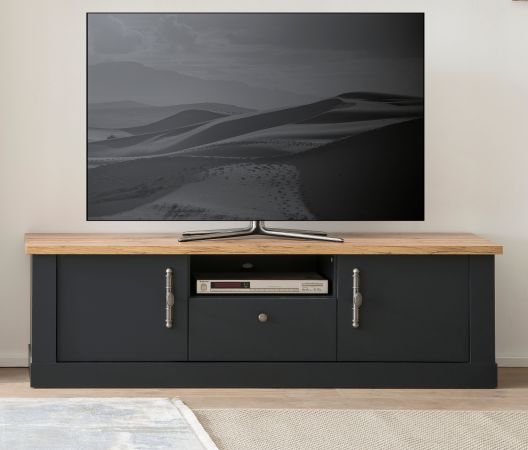 TV-Lowboard Ribera in grau und Wotan Eiche Landhaus TV Unterteil 158 x 51 cm