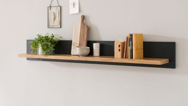 Wandboard Ribera in grau und Wotan Eiche Landhaus Wandregal 150 x 20 cm