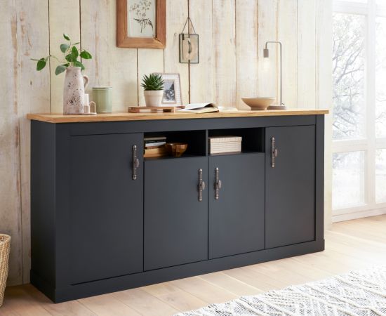 Sideboard Ribera in grau und Wotan Eiche Landhaus Wohn- und Esszimmer Kommode 200 x 104 cm