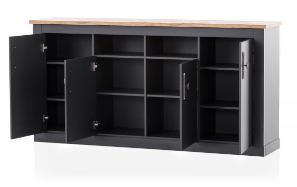 Sideboard Ribera in grau und Wotan Eiche Landhaus Wohn- und Esszimmer Kommode 200 x 104 cm