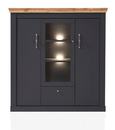 Highboard Ribera in grau und Wotan Eiche Landhaus Wohn- und Esszimmer Vitrine 141 x 146 cm