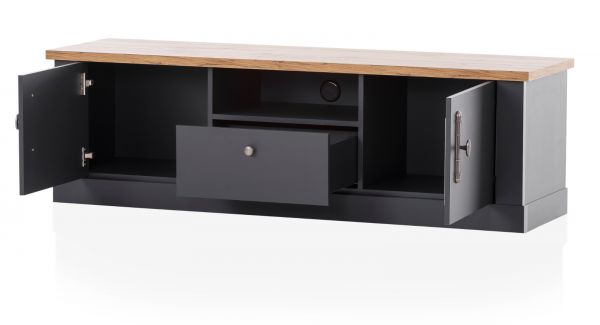 Wohnwand Ribera in grau und Wotan Eiche Landhaus Wohnkombination 4-teilig 357 x 170 cm