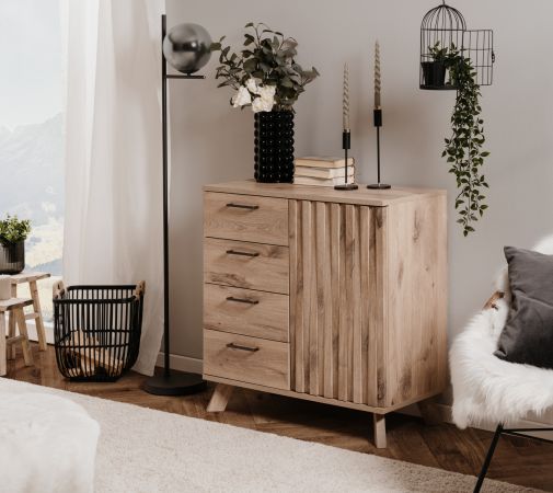 Kommode Douro in Schweden Eiche mit 3D-Reliefoptik Wohn- und Esszimmer Sideboard 84 x 85 cm