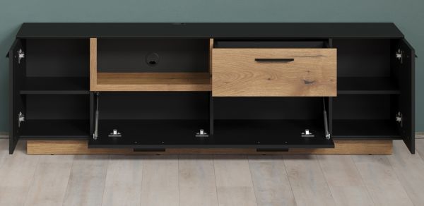 TV-Lowboard Synnax in grau und Evoke Eiche TV Unterteil mit Komforth�he 187 x 59 cm